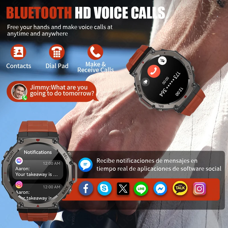 LIGE New T-Rex 3 GPS Smart Watch 5ATM Waterproof Built-in Dual-band Compass Barometric Altimeter Bluetooth Call  Smartwatch Men