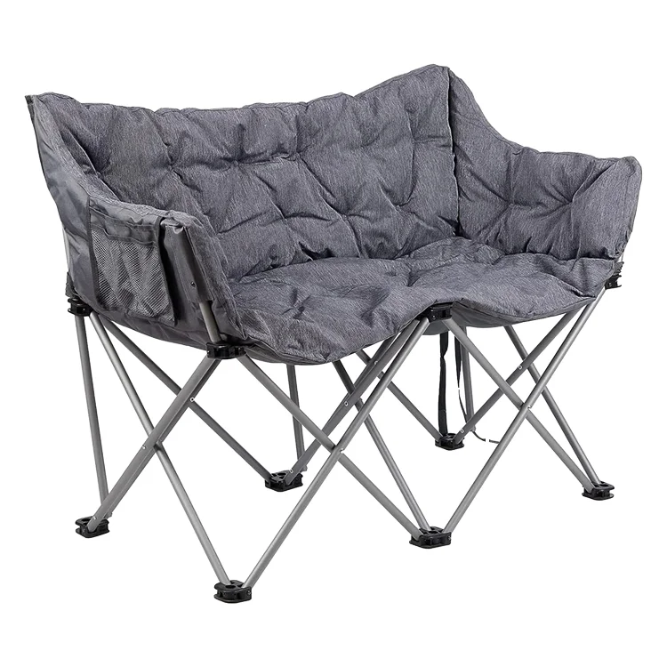 2-Person Garden Lounge Chair Traditional Style Foldable Outdoor Camping Double Folding Chair Portable  Armrests Moon Chair