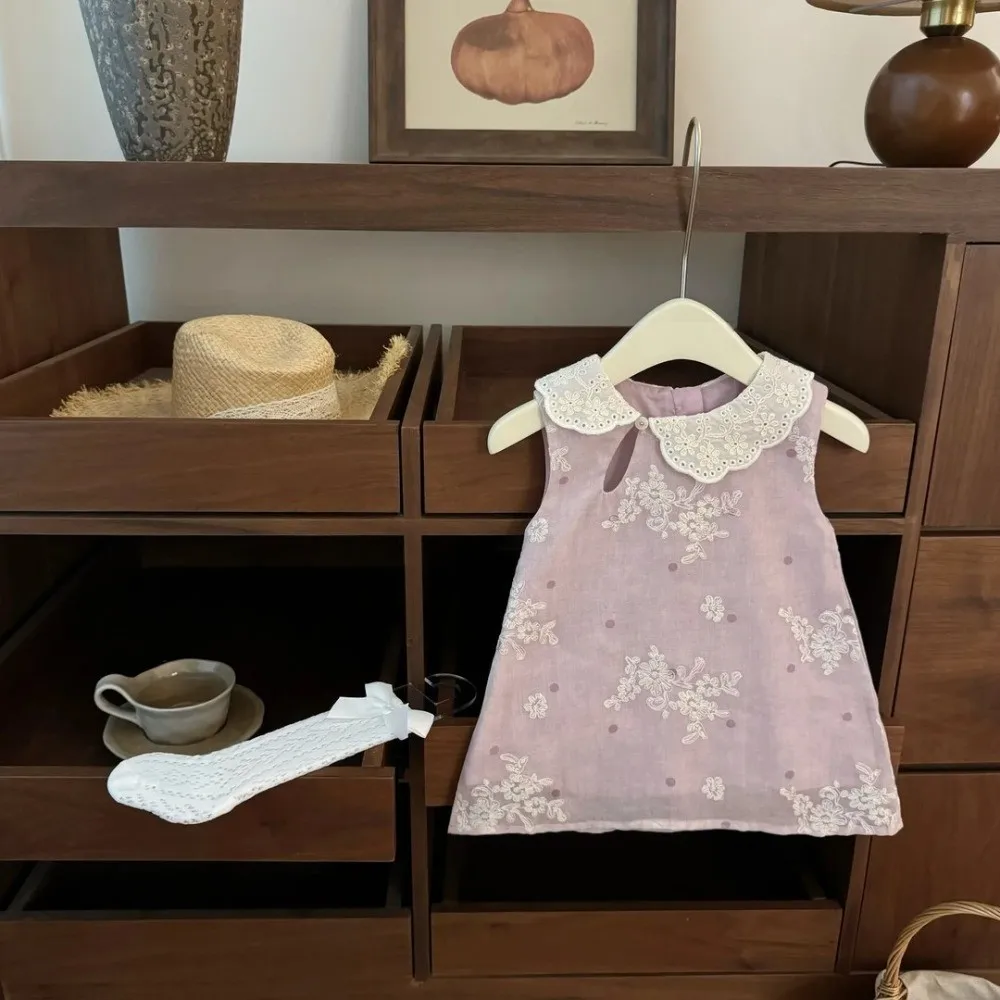 Süßes und Niedliches Sommerkleid im Chinesischen Stil mit Blumenstickerei und Revers, Cheongsam für den Alltag