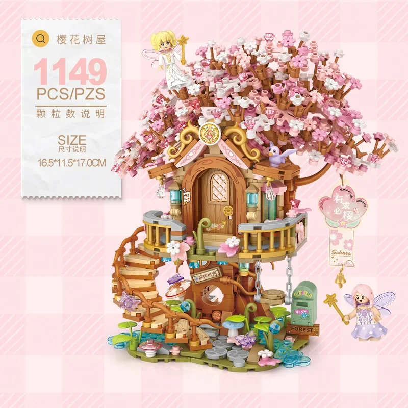 LOZ-Cherry Blossom House Building Block Toys for Kids, Log Cabin, árvore, flores, fadas, bricks DIY, conjuntos de amigos, presentes para meninas