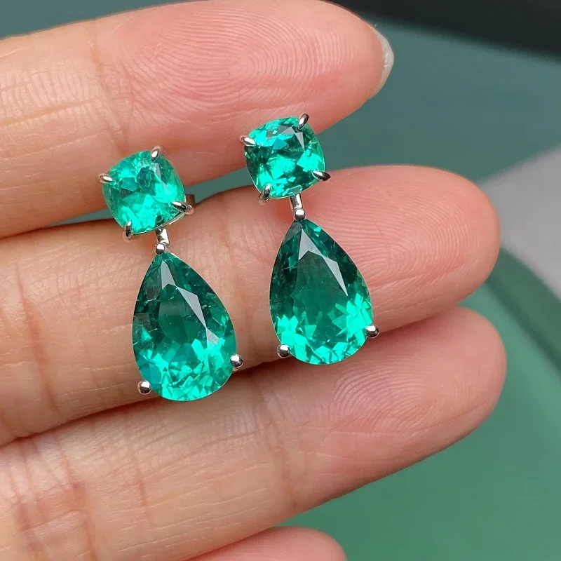 

Ruihe New Custom Design 9K 14K 18K White Gold Lab Grown Emerald Earrings Hand Make Gemstone Jewelry for Women Gifts