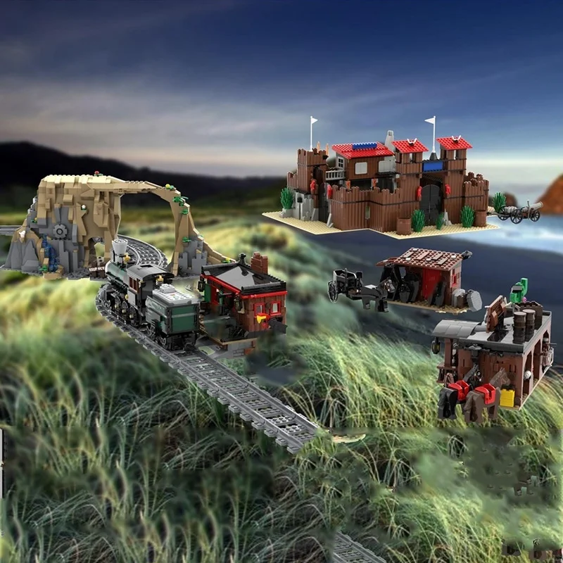 828pcs MOC Coastline Natural Bridge Train Tracks Model Building blocks Christmas gifts Assemble DIY toy creative Education Kids