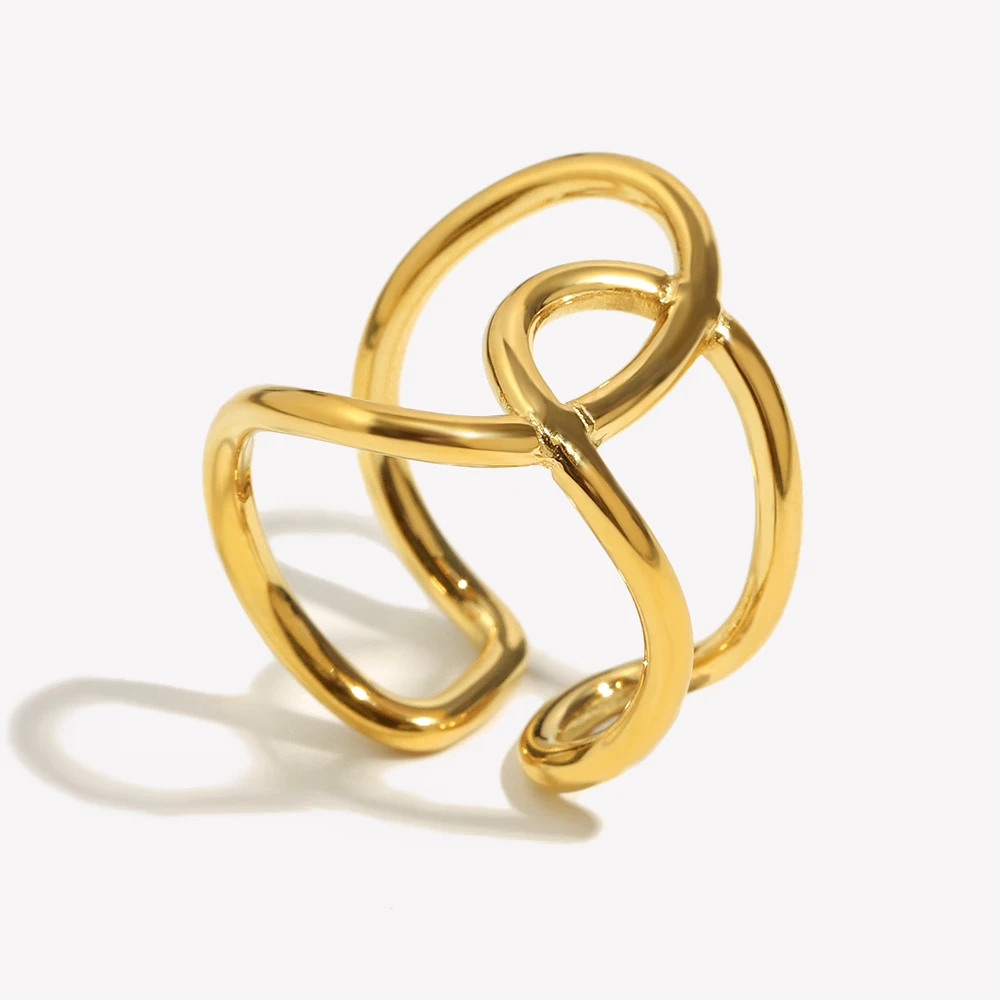 E.B.belle, nuevas líneas exageradas, anillo con apertura de nudo, chapado en PVD, acero inoxidable 316L, joyería sencilla para mujer