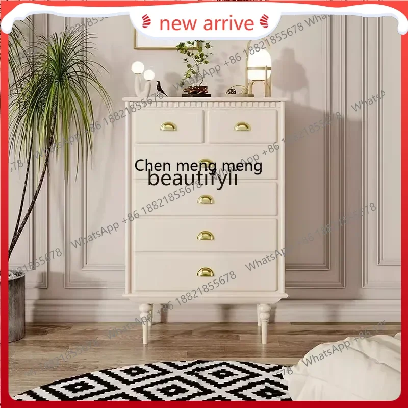 SS ss7486 French Cream Bucket Cabinet Bedroom Solid Wood Living Room Wall Storage High Cabinet Storage Side Cabinet