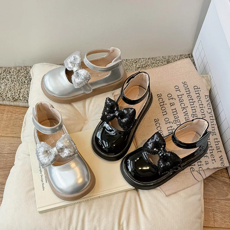 Girls' Princess Shoes New Children's Silver Leather Shoes Baby Soft Soled Single Shoes Fashion Performance Wedding Shoes J341