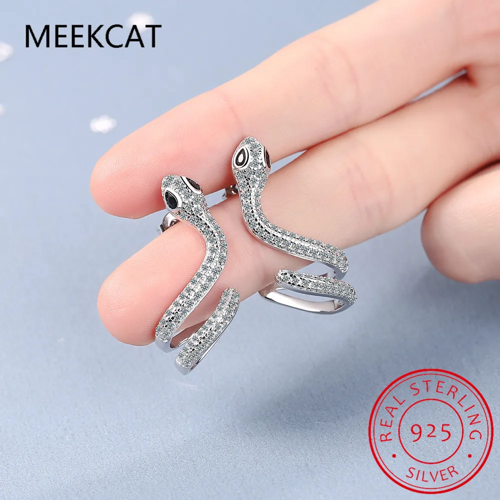 Punk Genuine 100% 925 Sterling Silver Long Bohemian Snake Stud Earrings for Fashion Women Party Animal Jewelry Gift 2021