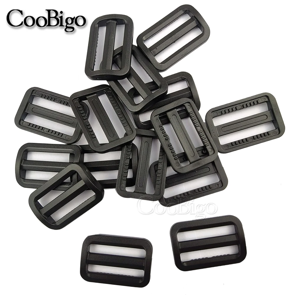 12 pz cursore di plastica Tri Glide regolare fibbie stile più ampio cinghie zaino fettuccia 10mm 15mm 20mm 25mm nero