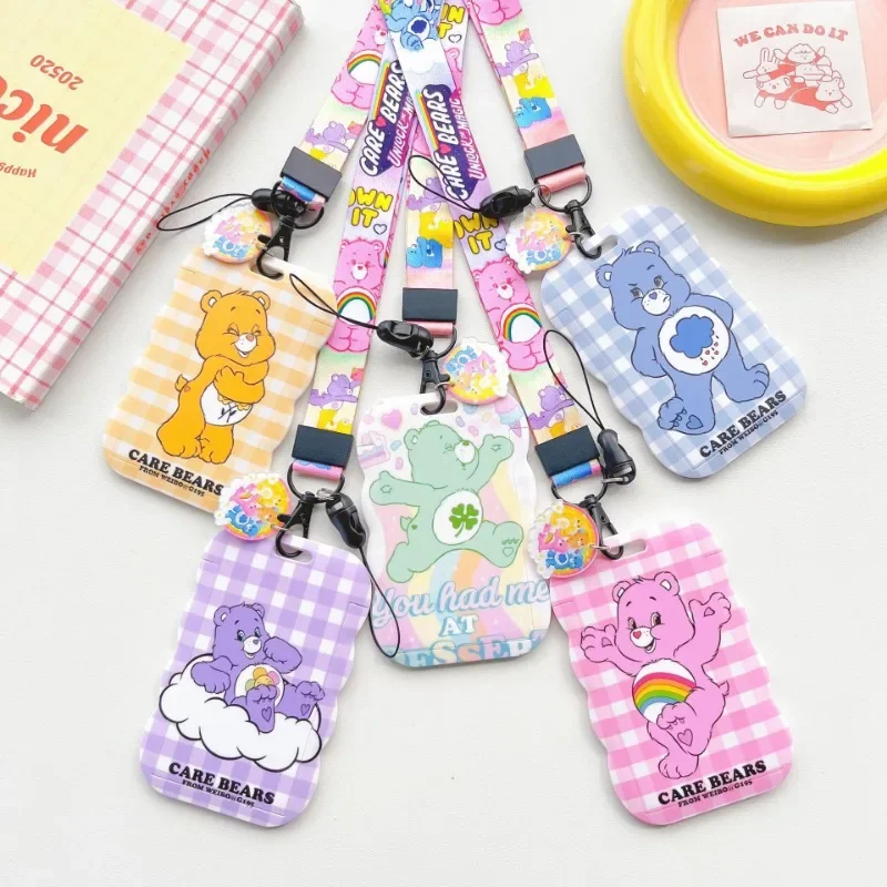 New Care Bears Wavy Long Rope Card Holder ID Subway Bus Card Access Control Student Card Holder School Bag Pendant Halter Neck