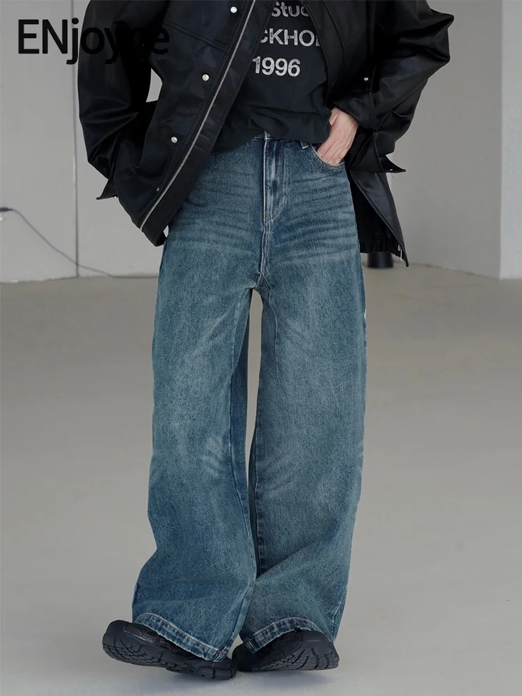 

ENjoyce 2023 Autumn Women Vintage Wide Leg Denim Pants Japanese Harajuku High Street High Waist Jeans Streetwear Hip Hop