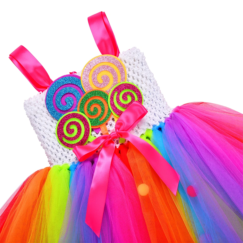 Girls Lollipop Candy Tutu Dress Rainbow Girl Birthday Party Tulle Dress Carnival Halloween Costume for Kids Princess Dress Gown