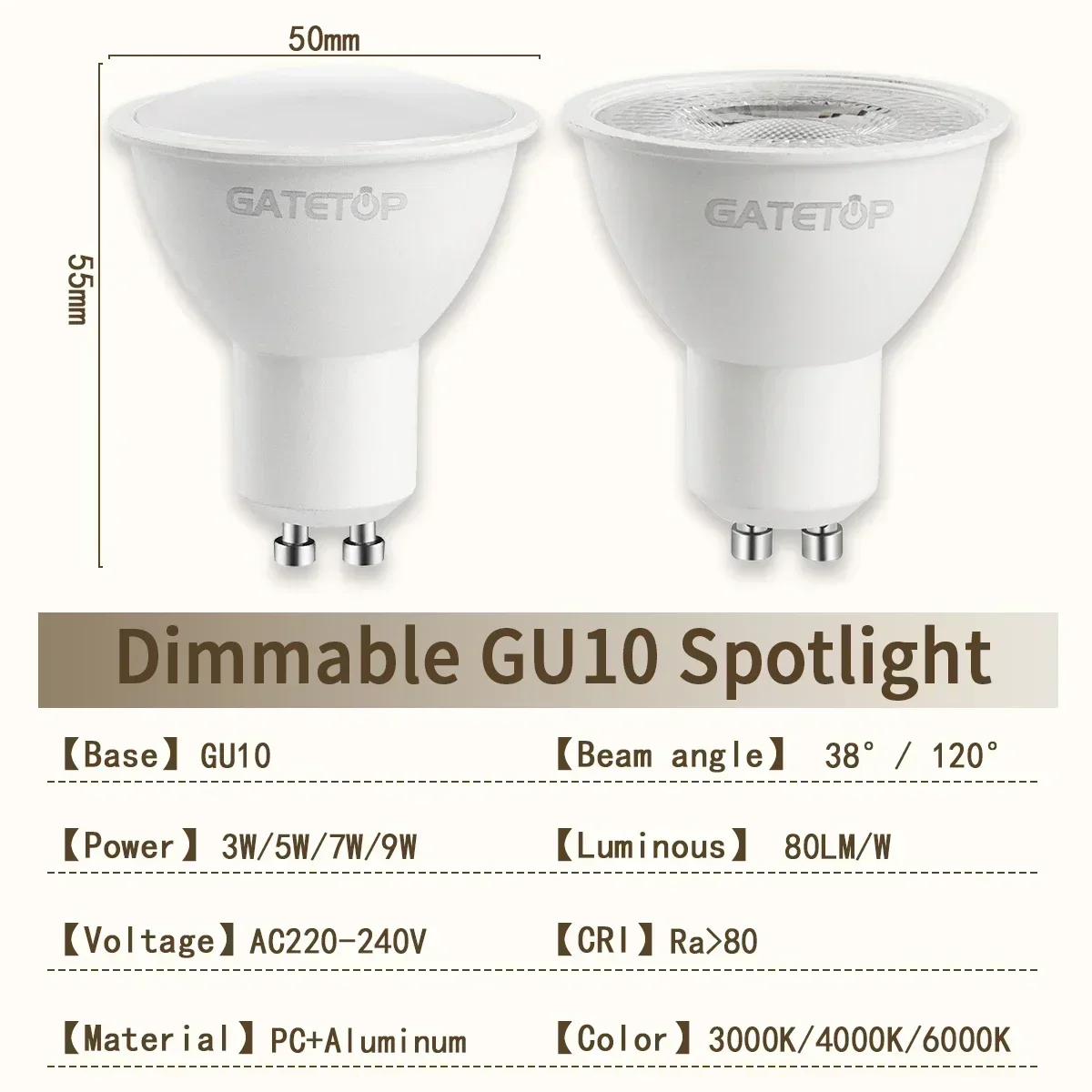 Dimmable GU10 Base LED Light Bulb 220V Daylight Energy Spot 10-50pcs GU10 Halogen Replacement for Landscape Track Lighting