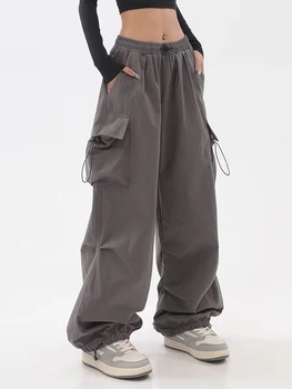 Zoki Women Punk Cargo Pants American Retro Streetwear Hip Hop Trousers Summer Fashion Bf Harajuku High Waist Wide Leg Pants New