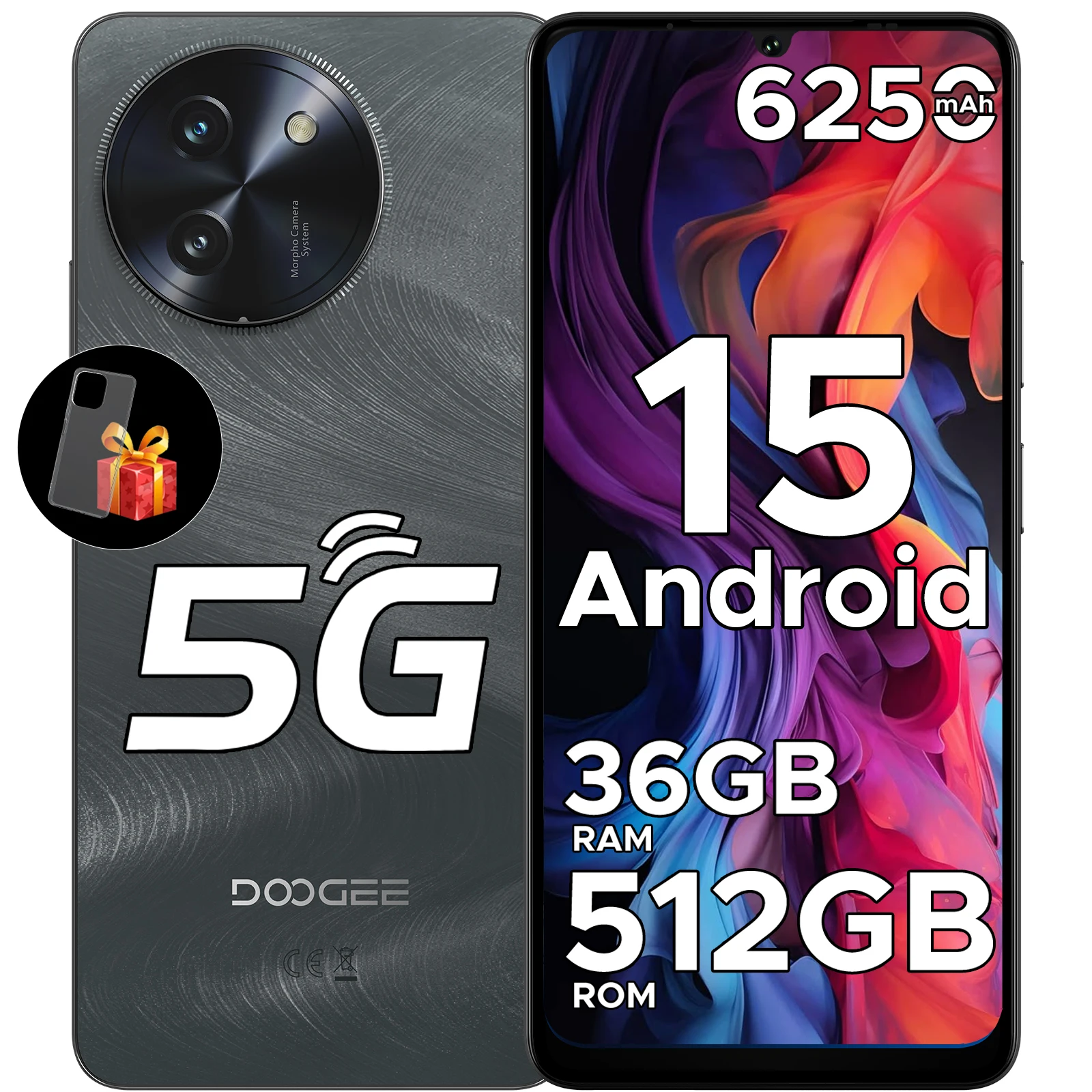 Doogee Note59 Pro+ 5G - Android 15 Smartphone, 6.75" 120Hz scherm, 12GB RAM, 512GB opslag, 6250mAh batterij, Global Version, telefoon met NFC