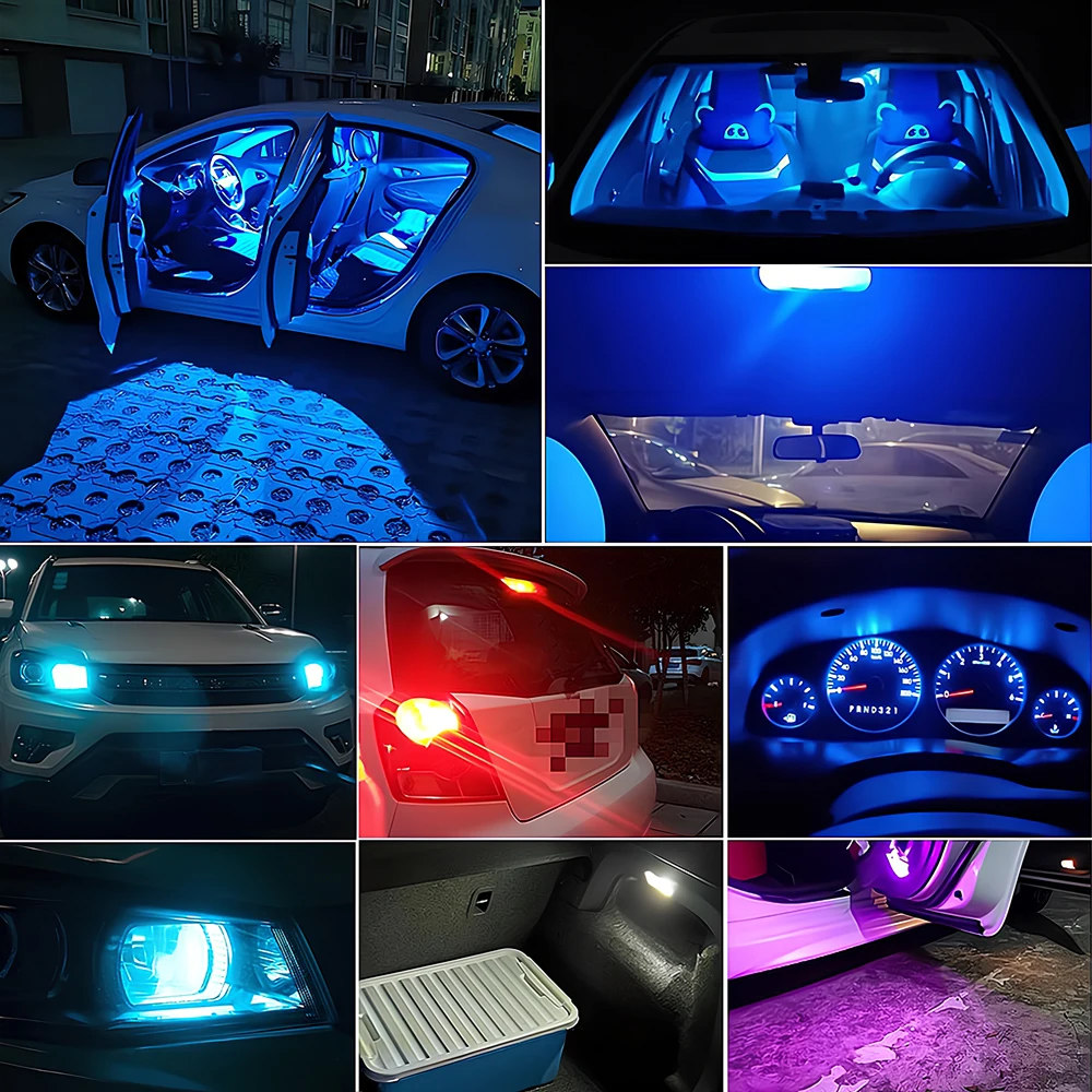 2Pcs Auto Light T10 LED Glass Housing Cob Car BulbAmbient Lighting Reversing Brake Wedge License Plate Lamp Dome Multiple Colors