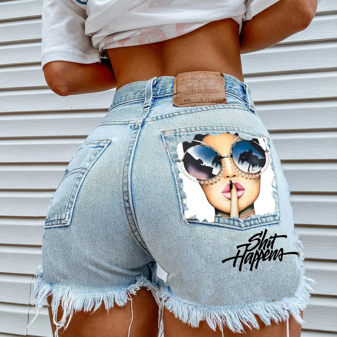 

Denim Shorts For Womenwomen's Clothing 2023 Spring And Summer New INS Network Red Blogger's Same Style Street Personality Print