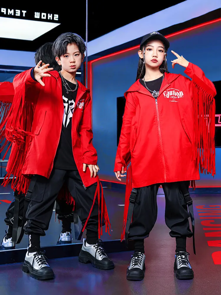 2024 Jazz Dance Suit Girls Fashion Kpop Stage Outfit Cool Kids Hip Hop Dance Costume Runways Show Clothes Tassel Top Cargo Pants