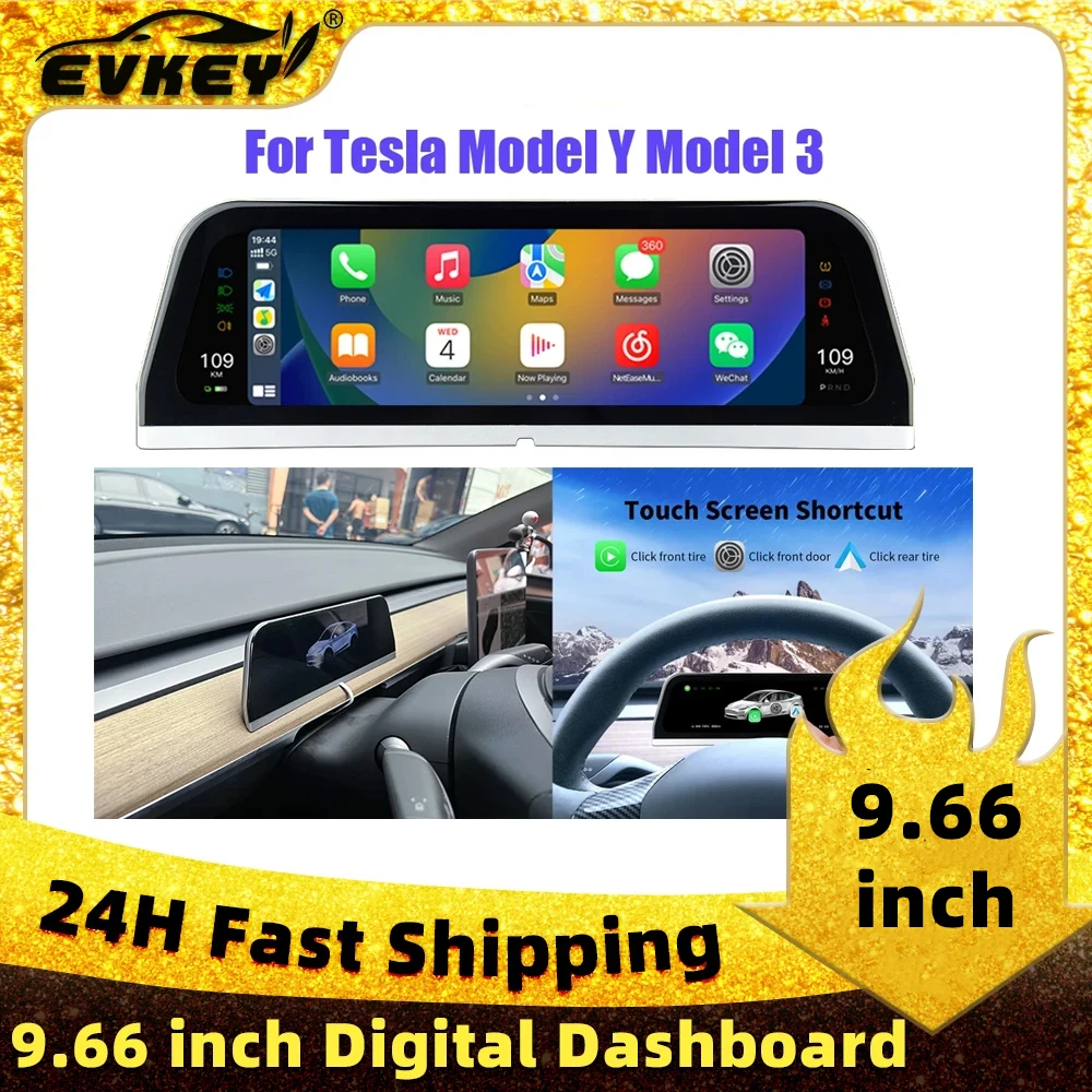 

EVKEY 9.66 inch Model 3 Y Digital Dashboard for 2023 Tesla Aaccessories Heads Up Display Carplay Android Auto for Tesla HUD