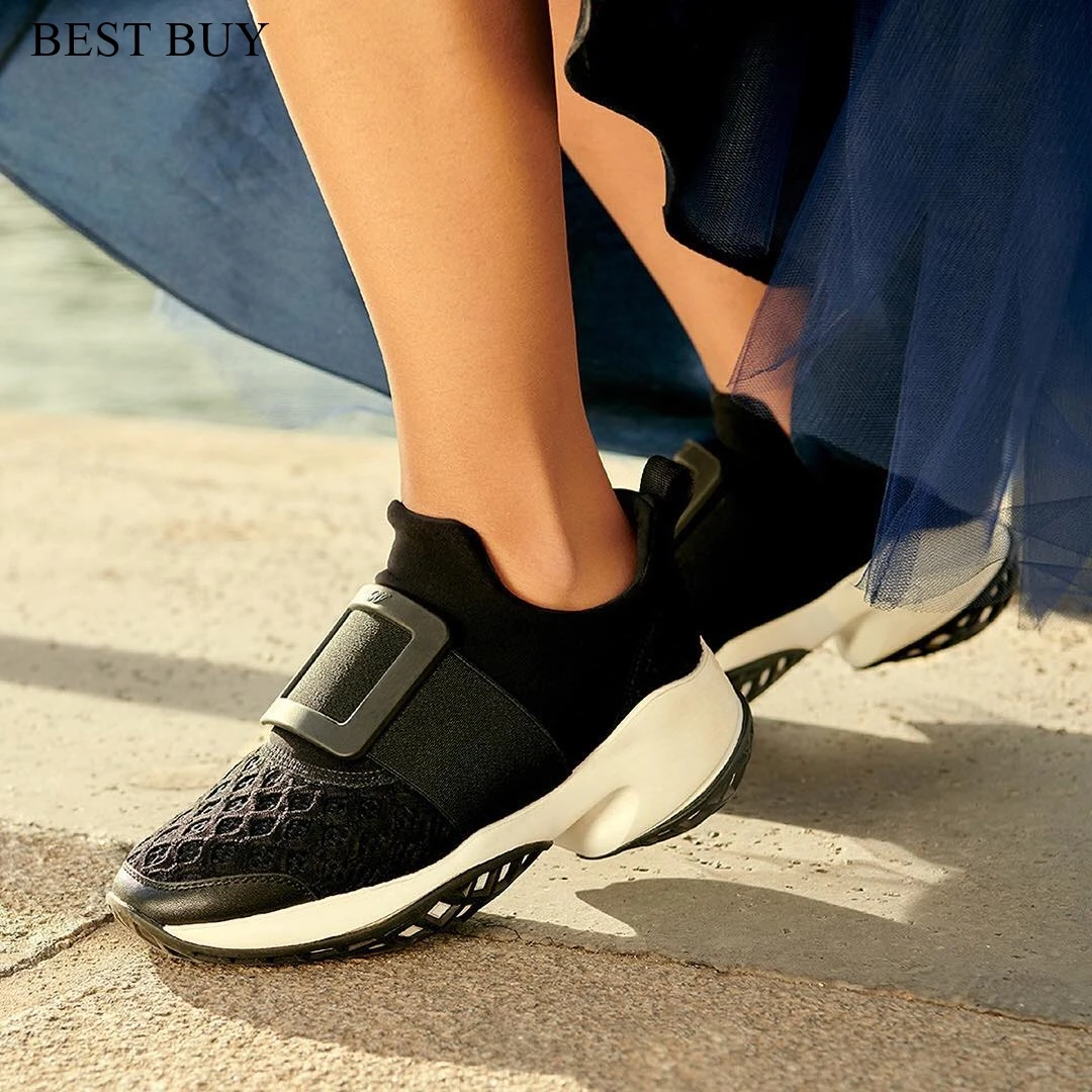 

white Black New Air Mesh Crystal Trainers Sneakers Women Casual loafers Shoes Thick Bottom Platform Rhinestone Tenis Feminino