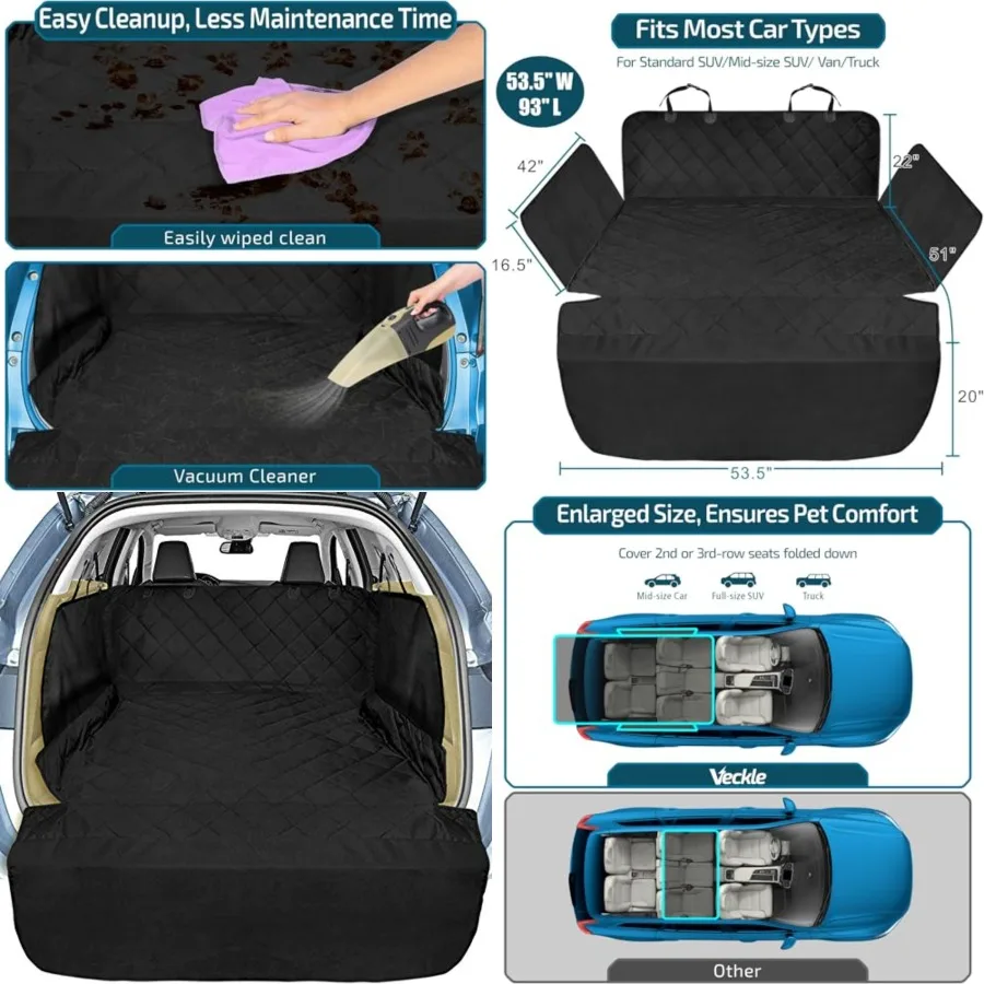 

SUV Cargo Liner for Dogs with Side Flaps, Large (54" x 93") Water Resistant Trunk Cover, Non-Slip Pet Area Protector with Bumper Flap, Universal Fit for SUVs Sedans Vans, Black