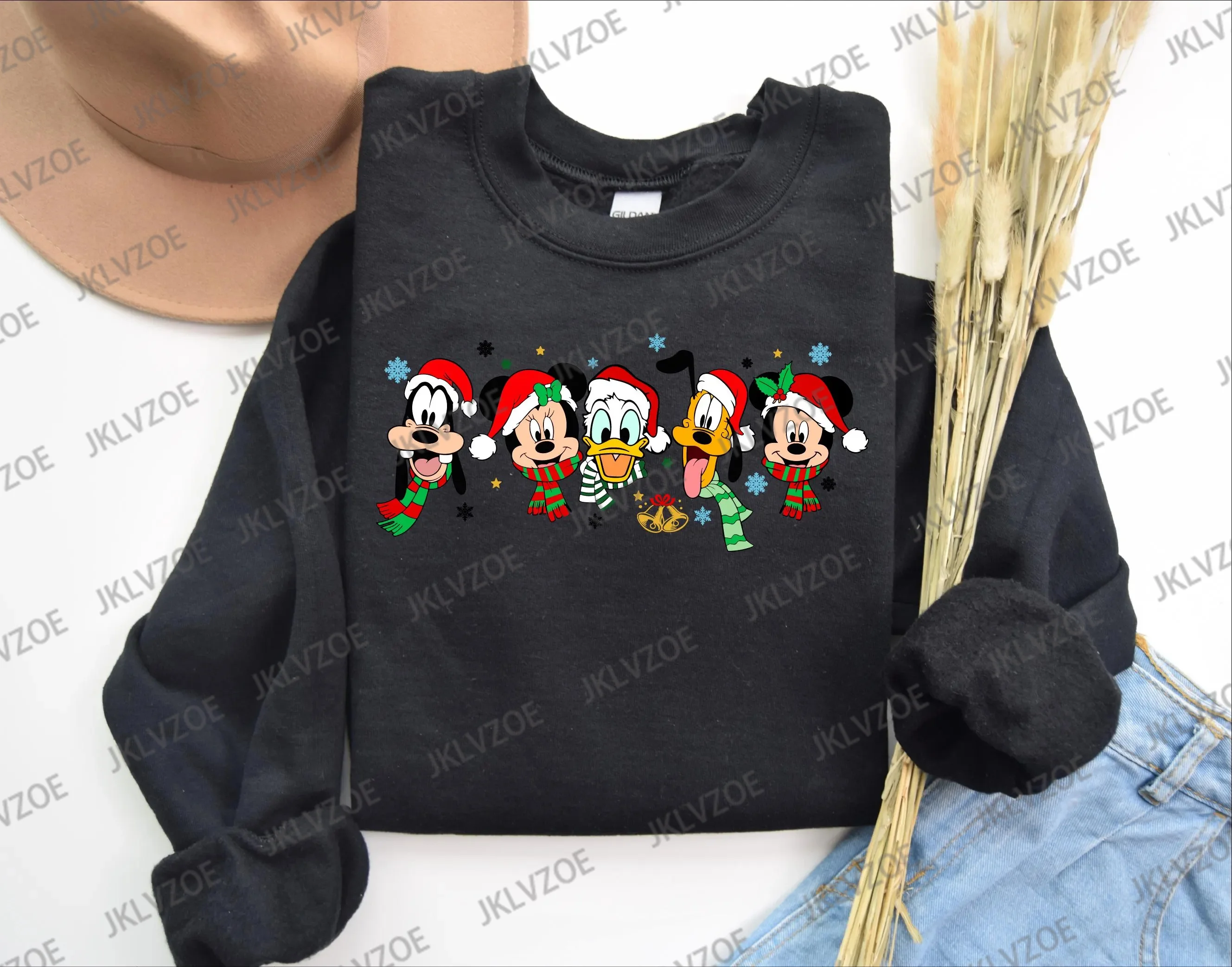 Mickey And Minnie Couple Hoodie Disney Family Christmas Sweatshirt Autumn Winter Casual Fashion Round Collar Pullover Hoodie