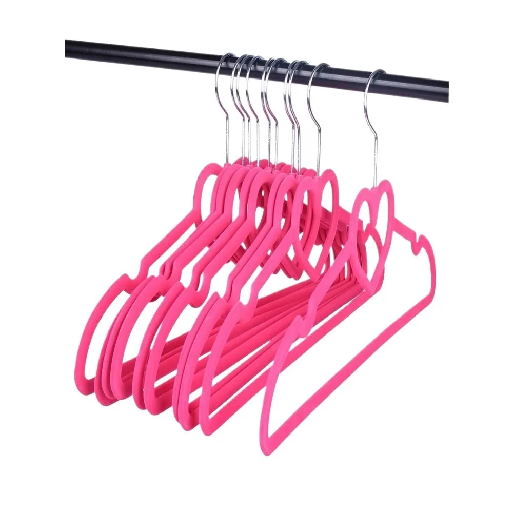 10PCS Clothes Velvet Hanger Durable Hanger ABS Heart Pattern Coat Hanger for Adult Children Clothing Hanging Supplies (Pink)