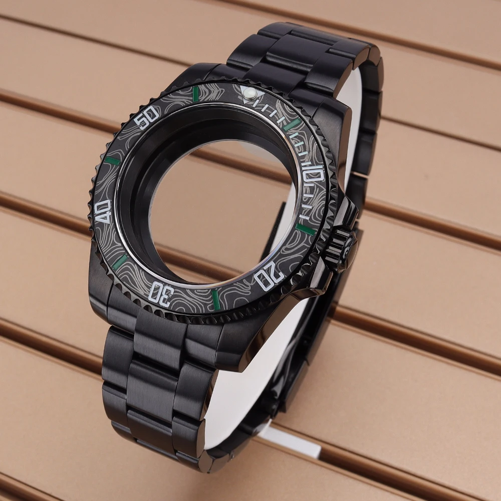 40mm NH35 Men's Black Watch Case with Sapphire Crystal 120 Click Compatible with NH35 NH36 NH34 NH38 4R Movements Mod Watch Case