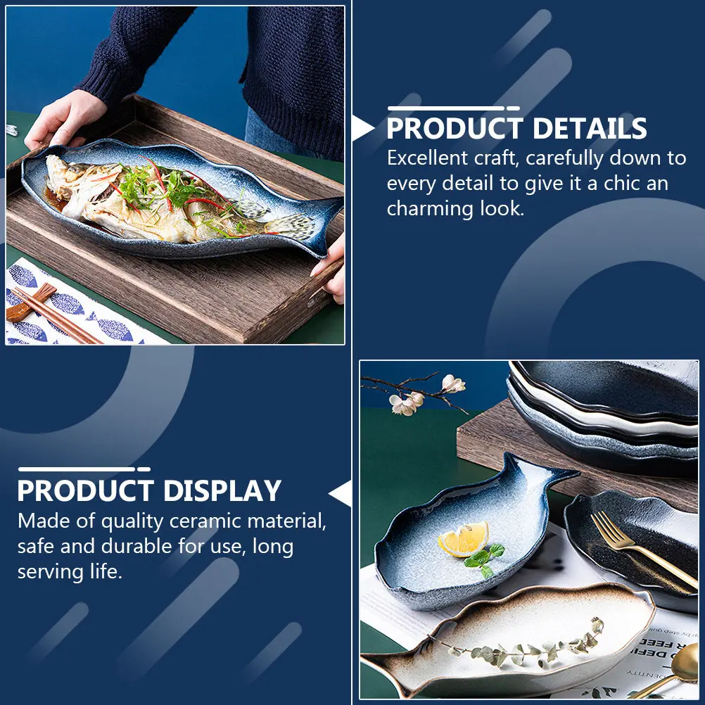 Fish Shaped Ceramic Steamed Fish Plate 14 Inch Kitchen Tableware Serving Dish for Seafood and Appetizers Ceramic Plate
