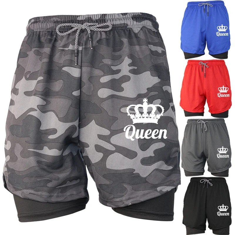 

New Mens Workout Shorts 2 Layer Design Quick Dry Breathable Running Gym Fitness Training Beach Casual Sports Pants Fit