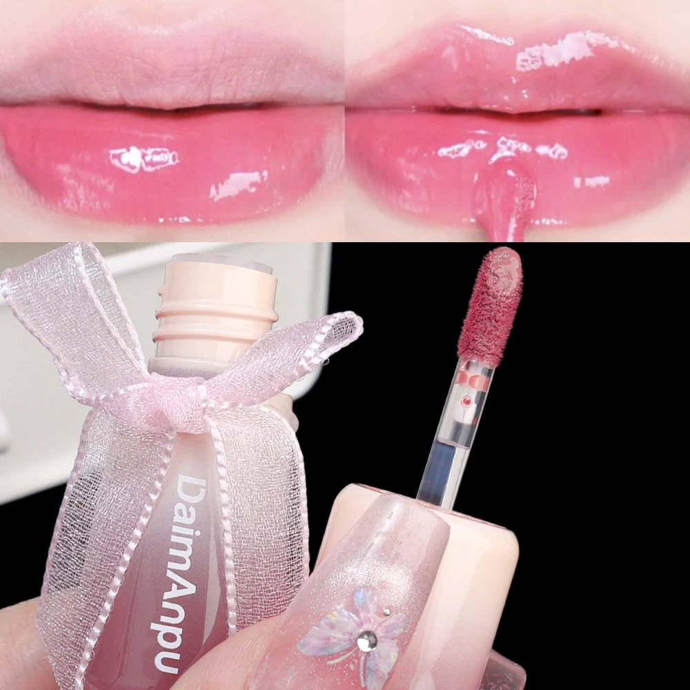 Bow Jelly Lip Gloss Lasting Mirror Water Lip Glaze rossetto idratante colorato Crystal Shiny Lip Tint cosmetici per il trucco coreano