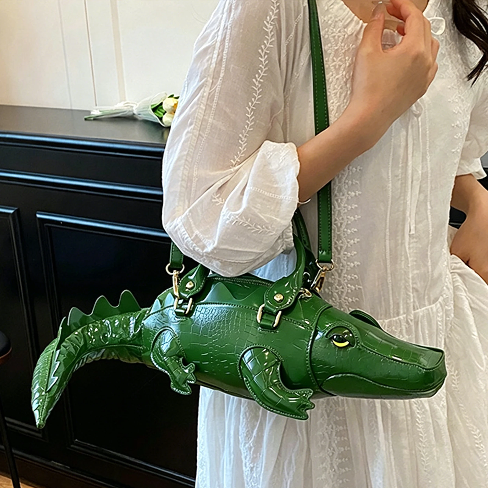 3D Crocodile Top Handle Bags for Women PU Leather Shoulder Bag Large Capacity for Travel Shopping Work Dating Daily Use