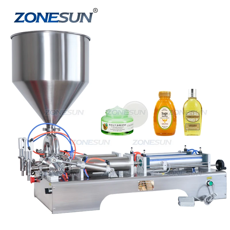 ZONESUN ZS-GT2 50-500ml Double Heads Shampoo Cream Ketchup Moisturizer Cosmetic Oil Jam Lotion Honey Food Paste Filling Machine