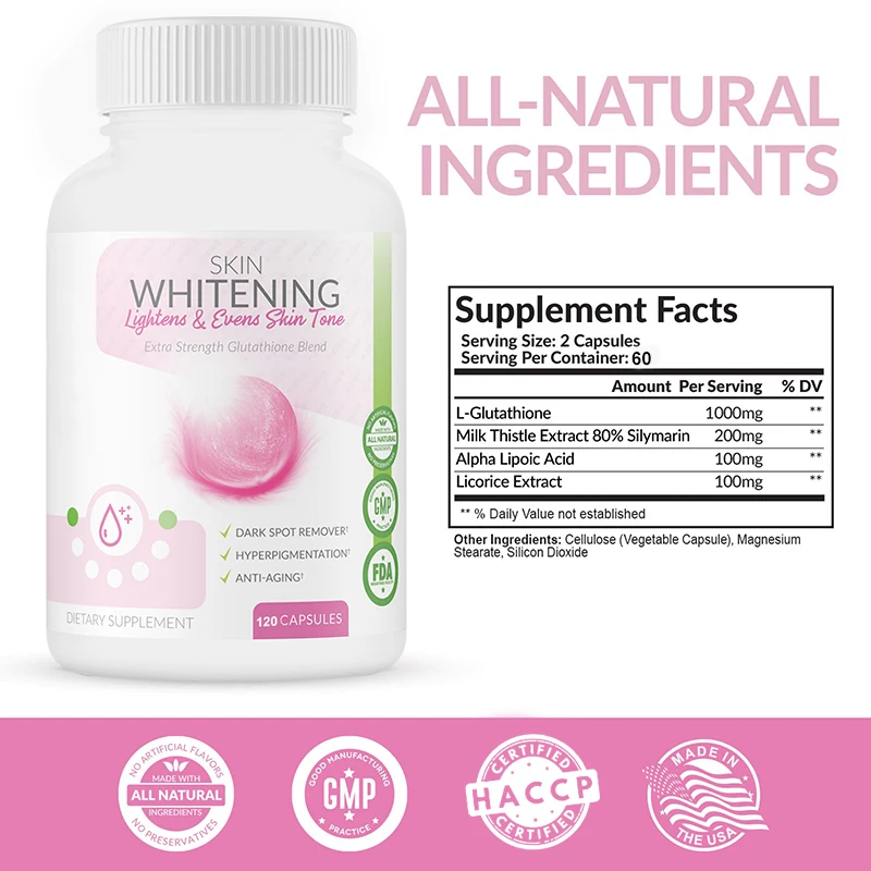 Glutathione Whitening - Milk Thistle, Alpha Lipoic Acid & Licorice Extract - Skin Whitening Supplement - Anti-Aging Antioxidant