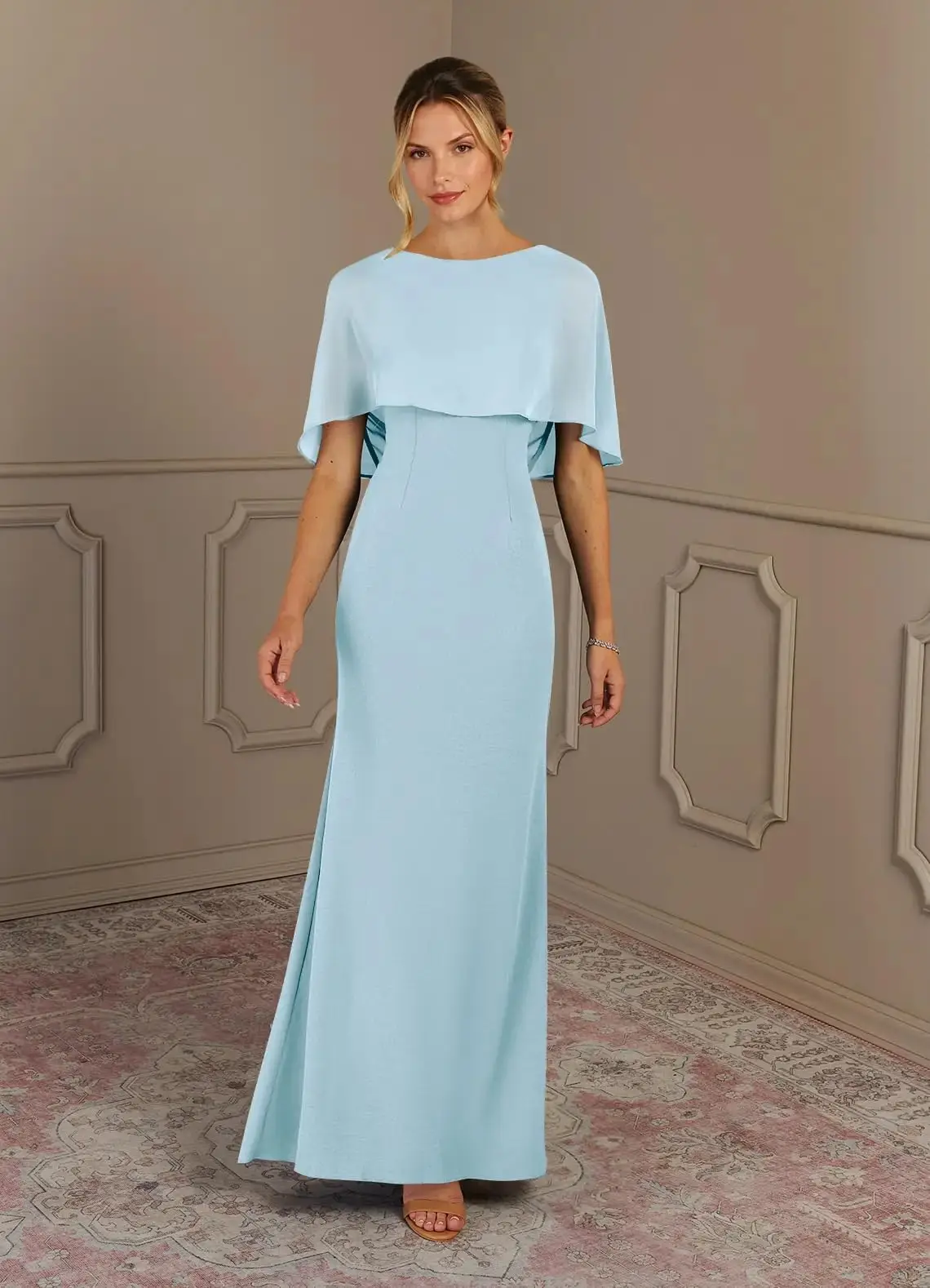 

Mermaid Mother of The Bride Dresses with Cape Chiffon Formal Dress for Women Wedding Guest