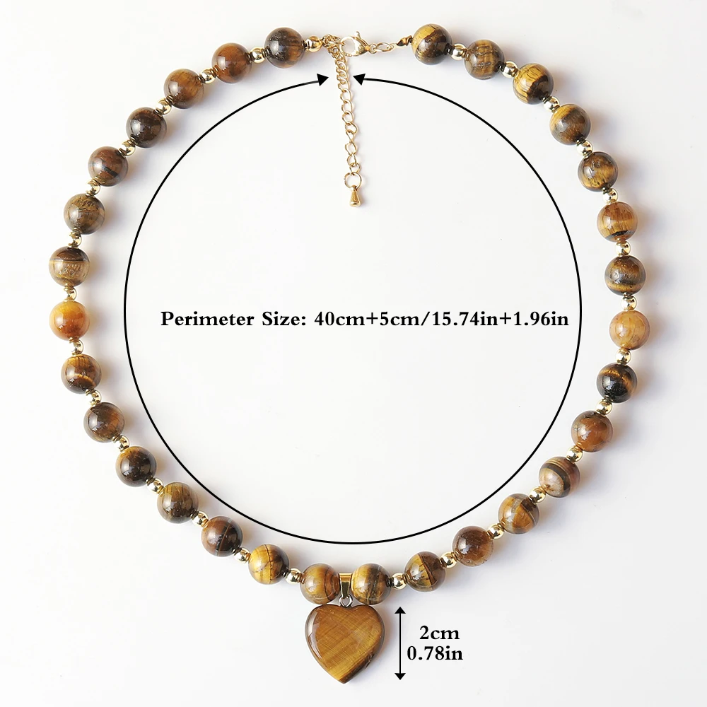 قطعة واحدة من قلادة قلب مطرزة على الطراز البوهيمي مع خرز عين النمر المستدير وخرز ذهبي، هدية رائعة مناسبة لجميع المواسم #6