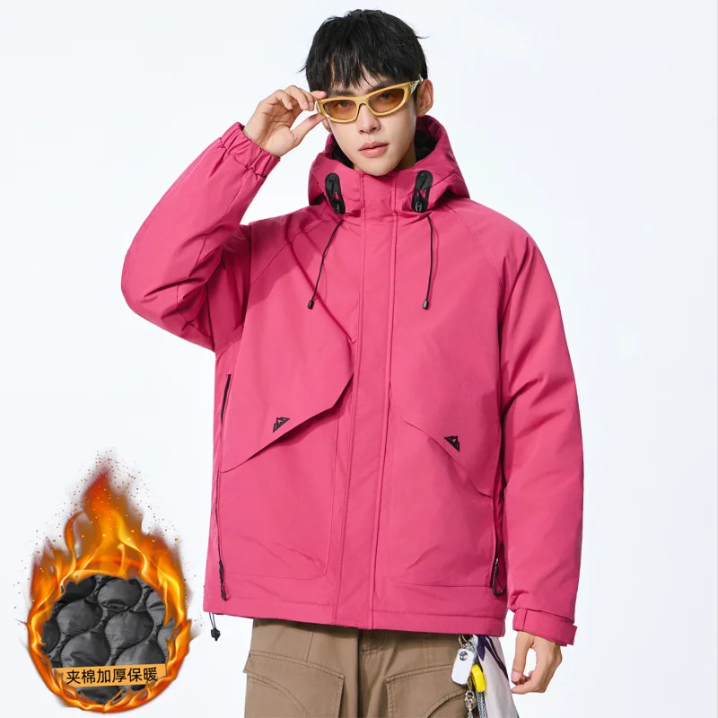 

GIOIOM Мужская хлопковая одежда, новинка 2025 года, утепленная теплая мужская зимняя куртка из чистого хлопка с воротником-стойкой и капюшоном в американском стиле