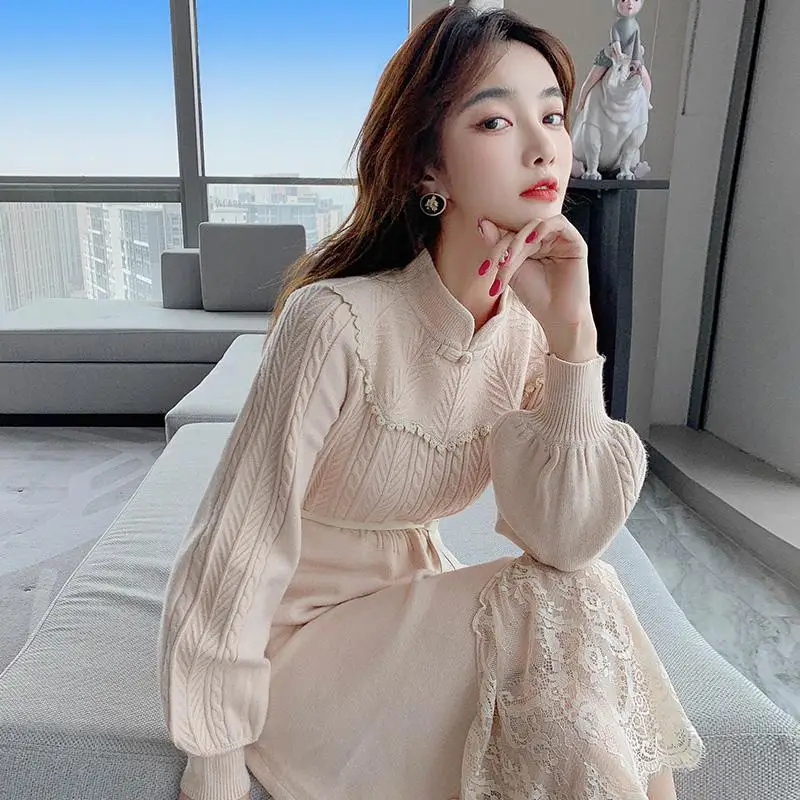

Autumn Winter New Knitted Sweater Dress Women, Elegant And Youthful Retro Base Layer Improved Version Cheongsam