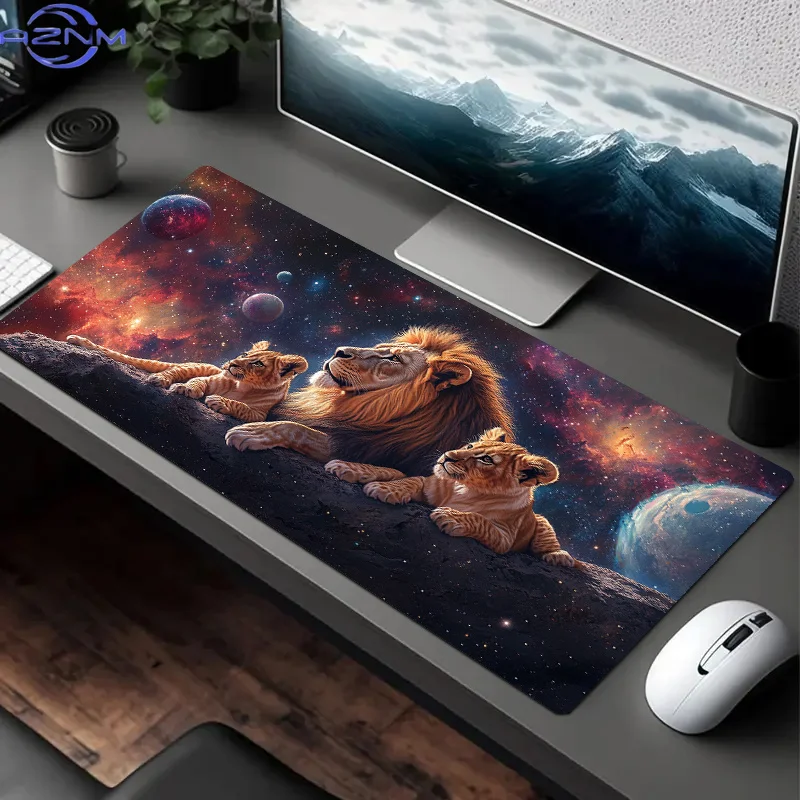 1pc Lion Cubs and Planets Large Gaming Mouse Pad, Polyester Desk Mat for Office and Home, Sturdy and Durable, Perfect for Comput
