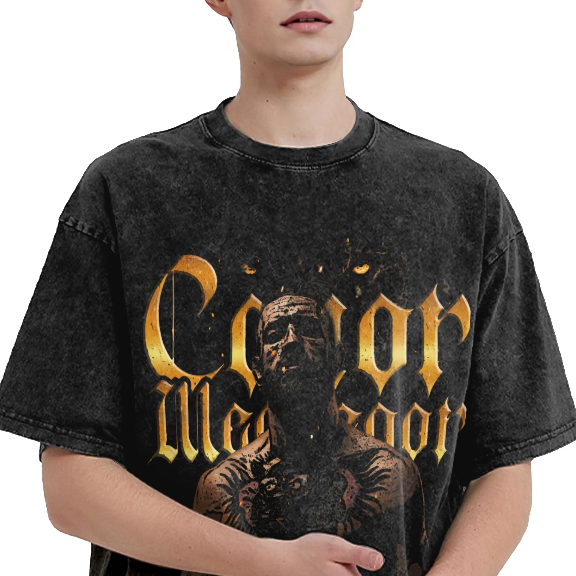 Harajuku Washed Shirts Connors Mcgregors Roaring Fighter Outfit Vintage T-Shirts High Street  Streetwear Short Sleeve