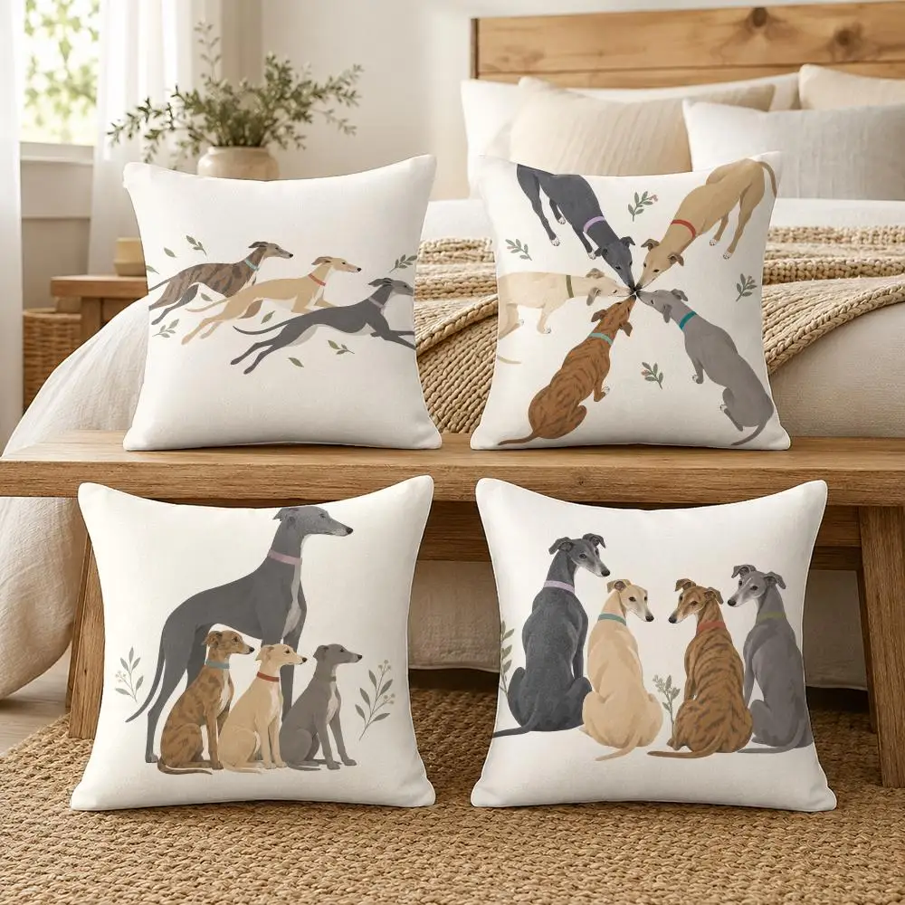 Simple Cute Cartoon Greyhound Cushion Cover Soft Short Plush Pillow Cases Hidden Zipper Cutecore Sofa Bedroom Home Decor Gift