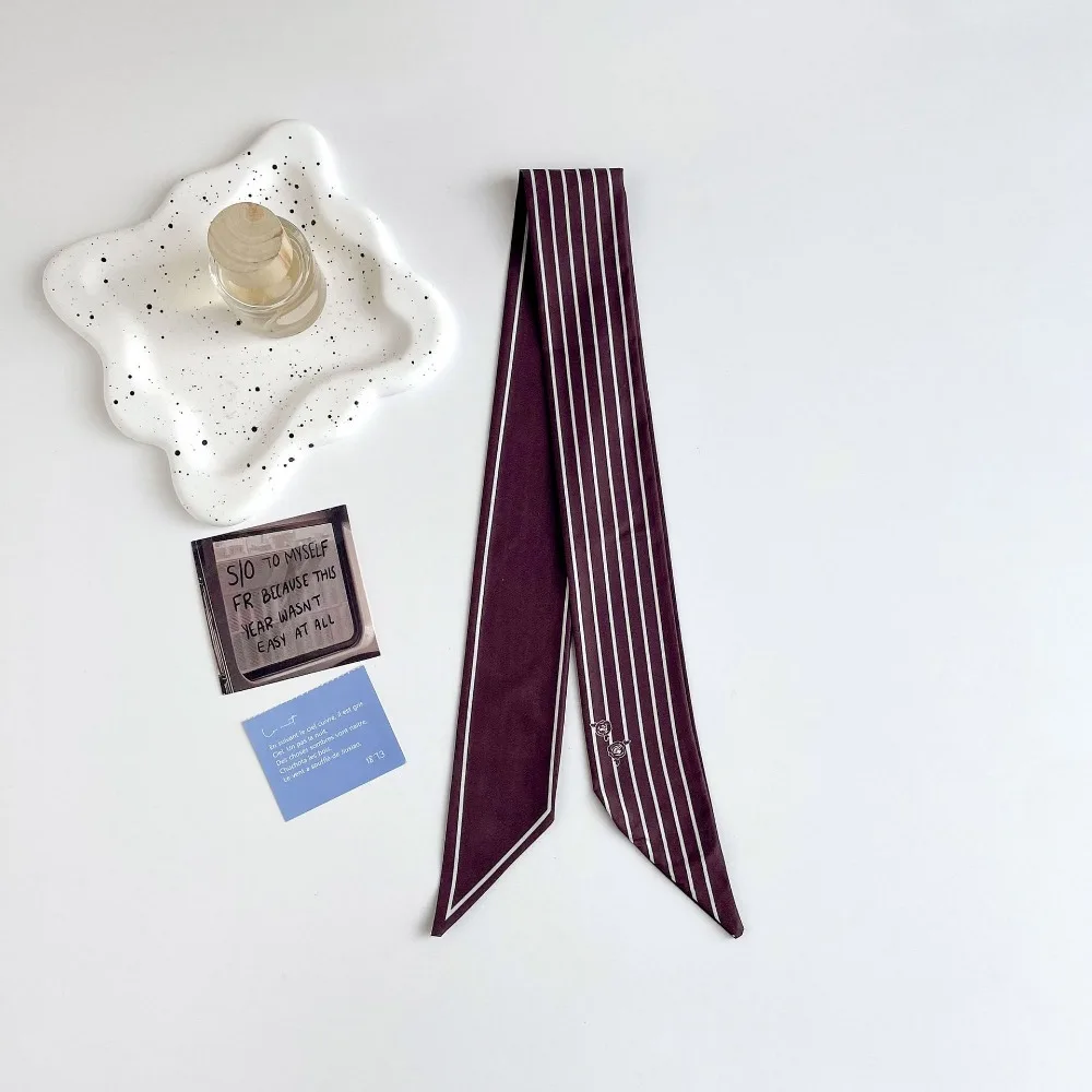 

Fashion Spring Woman Skinny Silk Scarf Silk Ribbon Multi-use Long Hair Strip Striped Decorative Belt Lady Hair Tie