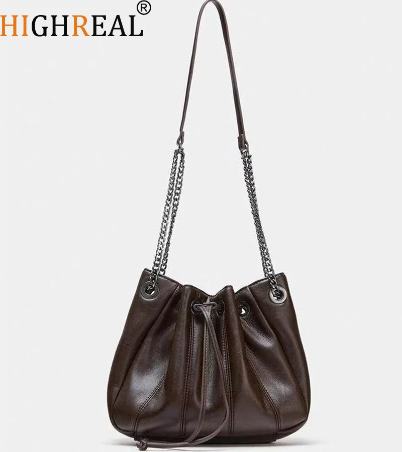 

Fashion Drawstring Bucket Bag Luxury Quilting Shoulder Bags for Women Handbags Soft PU Leather Women's Bag NEW Chains Sling Bags