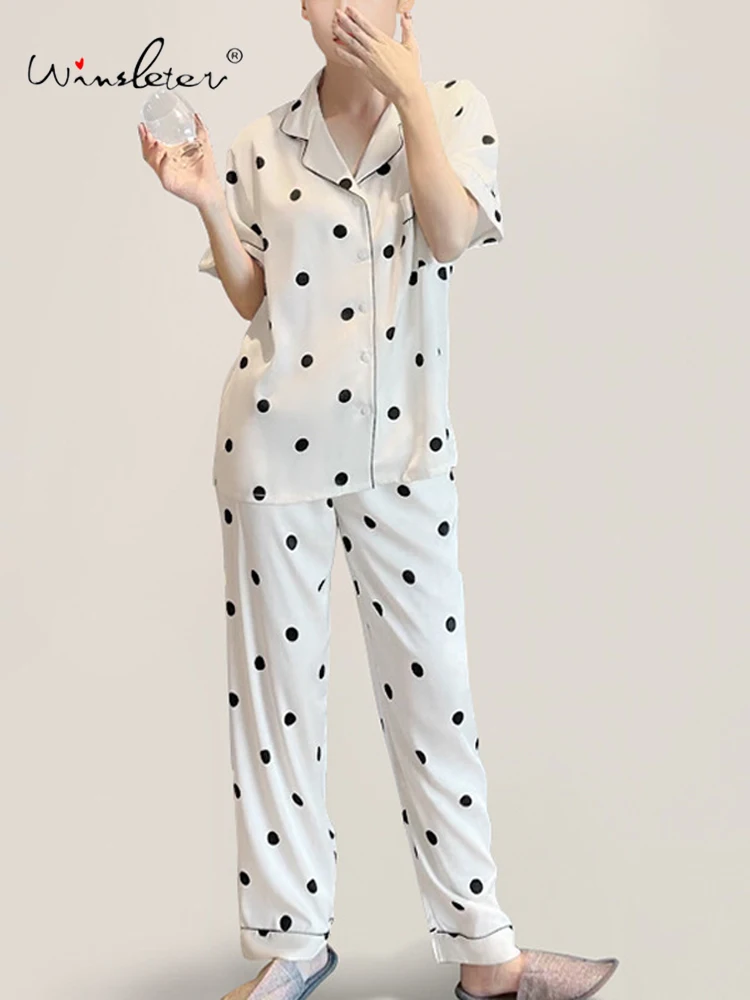 

Winsleter-19MM Элегантный комплект для дома из 100% натурального шелка, с коротким рукавом и принтом в горошек, удобная женская домашняя одежда, Весна 2026 S62810CC