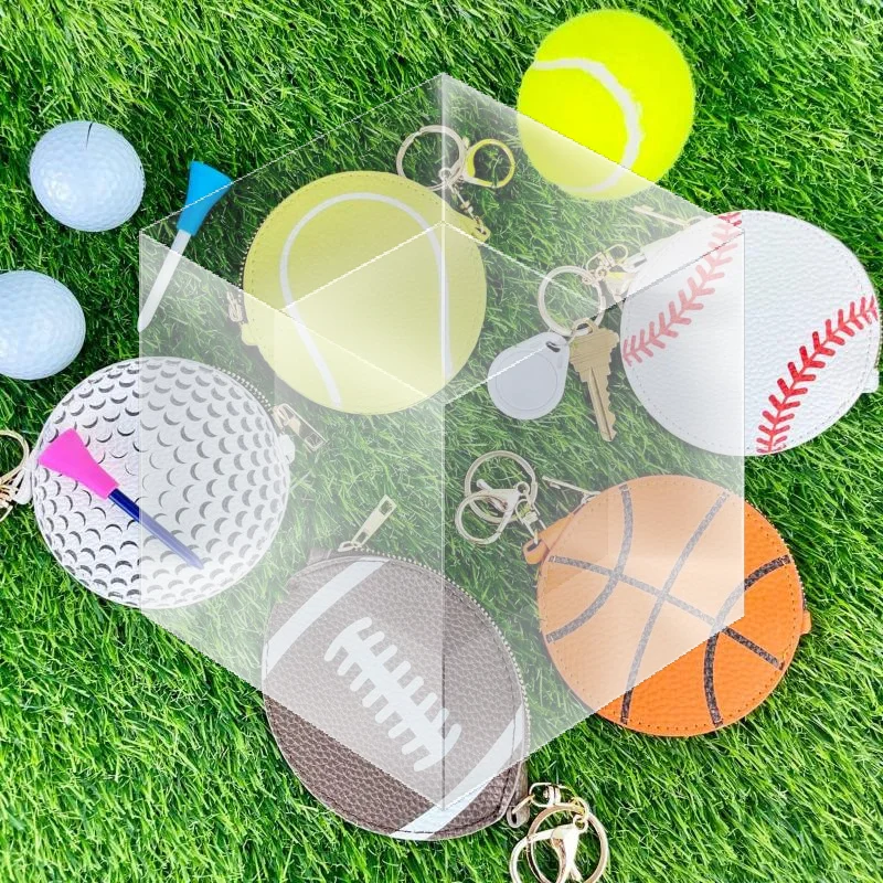 Sports Friendly PU Leather Ball Coin Purse Keychain Mini Size for Active Men and Women