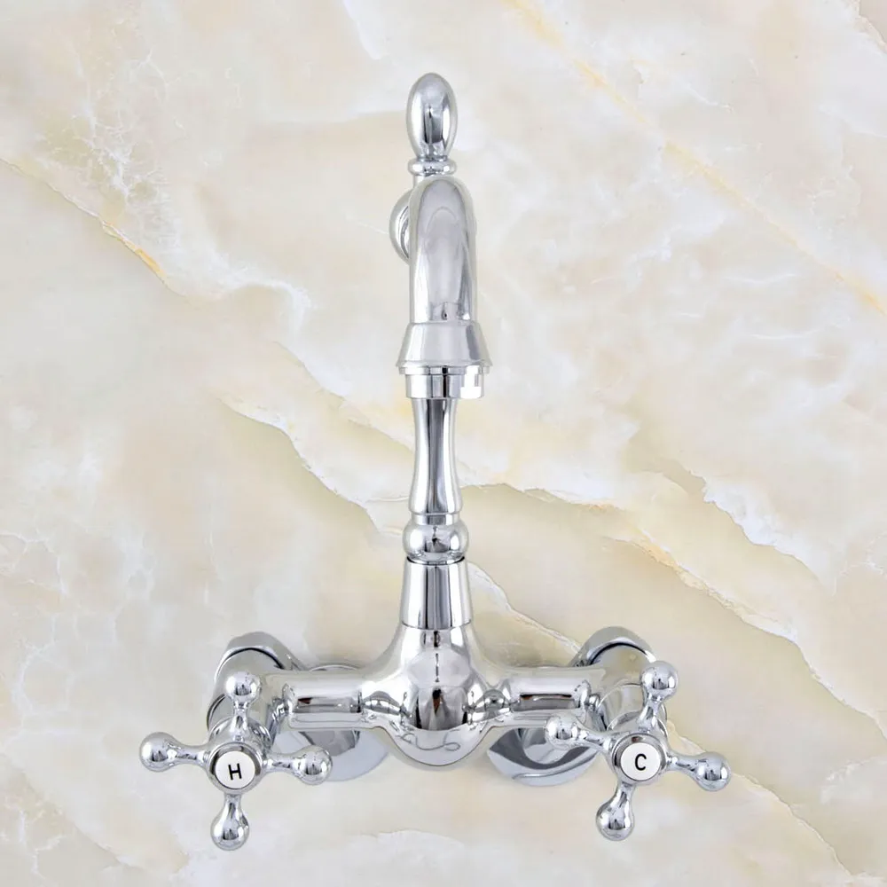

Polished Chrome Wall Mounted Bathroom Kitchen Swivel Spout Faucet Mixer Taps - Adjusts From 3-3/8" aqg209
