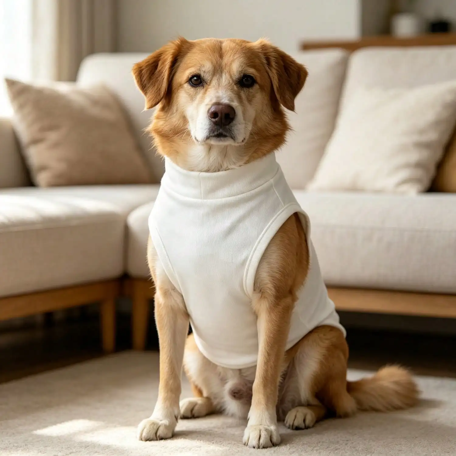 Ärmelloses Rollkragen-Hundeweste für große Hunde, weiche Strickkleidung für Haustiere mit niedlichem Bären-Applikationsaufnäher, warmes Hausoutfit – Detail 17