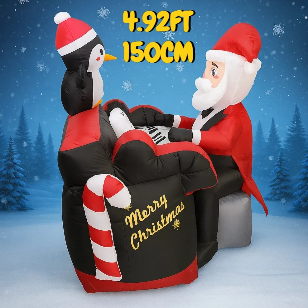 4.92FT نفخ البيانو البطريق الديكور لعبة سانتا كلوز عيد الميلاد ديكور المنزل حلية لوازم عيد الميلاد لساحة هدايا احتفالية