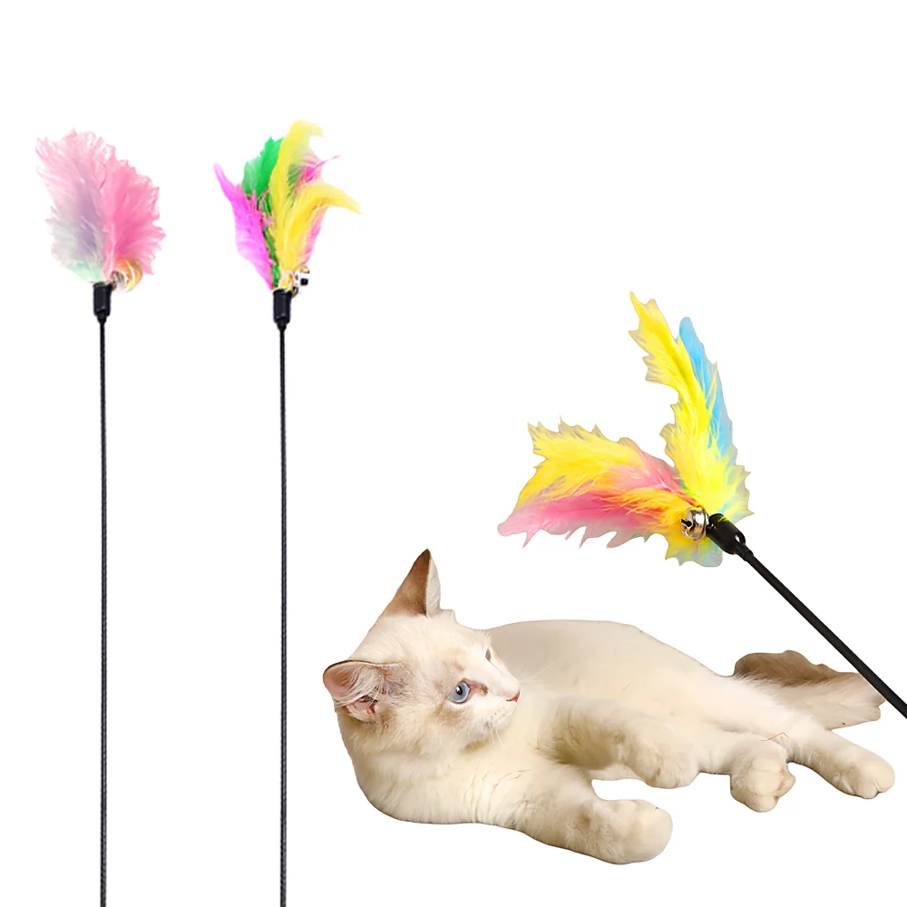 Cat Teaser Wand Macaron Rainbow Colors, Feather Teaser with 