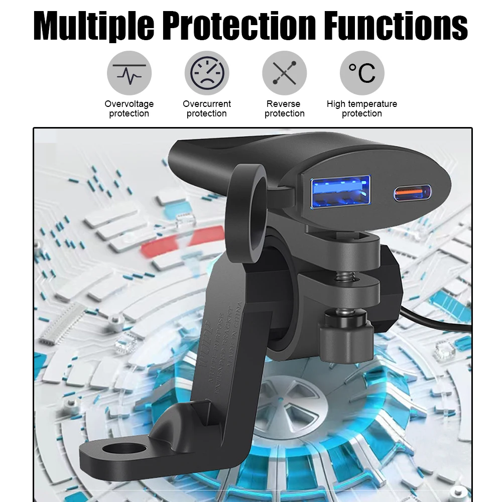 오토바이 전원 어댑터, 24V 12V USB 충전기, 30W QC 3.0 USB C타입 포트 소켓, 전기 방수 커버, 오토바이 액세서리