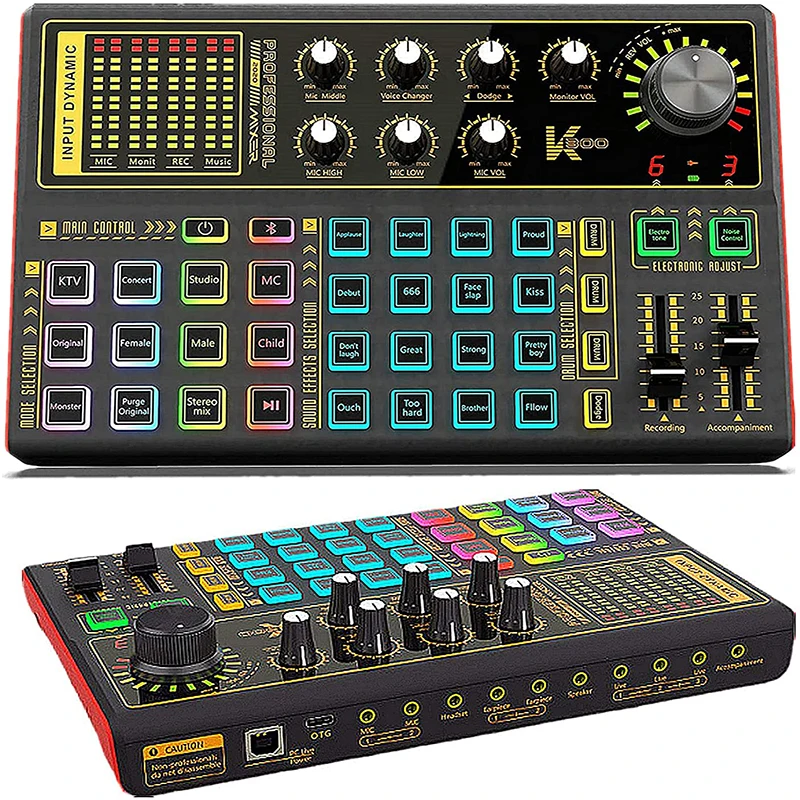 

Professional Audio Mixer, K300 Live Sound Card and Audio Interface Sound Board with Multiple DJ Mixer Effects