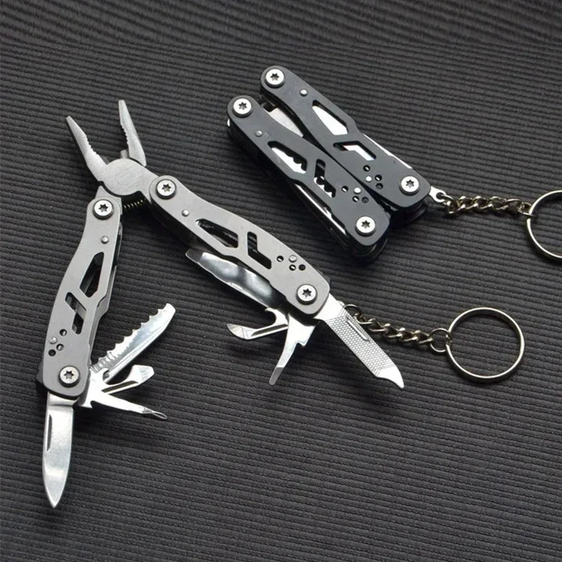 Versatile Stainless Steel Folding Pliers with Pocket Knife, a Mini Portable Outdoor Camping Multitool Keychain